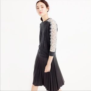 J Crew Wool Grey Lace Edge Sweater Relaxed Fit XS